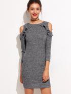 Romwe Grey Marled Knit Frill Trim Open Shoulder Dress