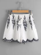 Romwe Embroidered Drawstring Waist Scalloped Hem Shorts