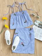 Romwe Self Tie Embroidered Striped Cami Top And Skirt Co-ord