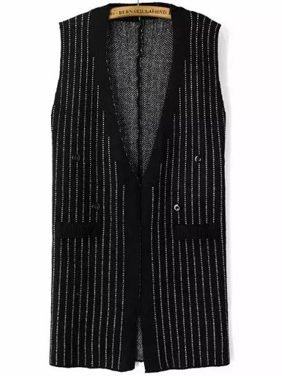 Romwe Vertical Striped With Buttons Vest