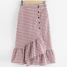 Romwe Plus Ruffle Hem Gingham Skirt
