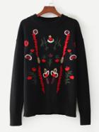 Romwe Rib Trim Flower Jumper Sweater