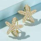 Romwe Faux Pearl Decor Starfish Stud Earrings 1pair