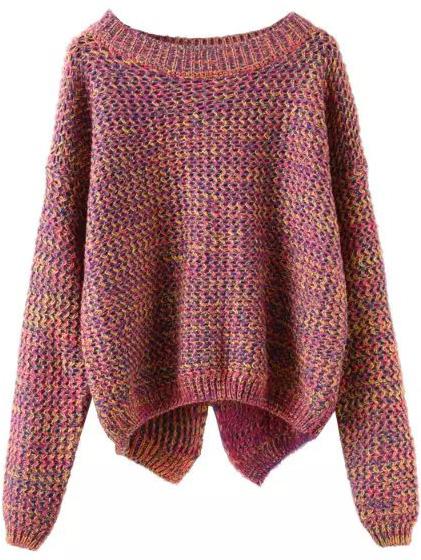 Romwe Long Sleeve Slit Back Purple Sweater