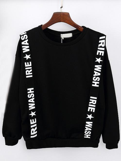 Romwe Long Sleeve Thicken Black Sweatshirt With Letter Print Strap