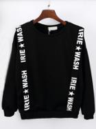 Romwe Long Sleeve Thicken Black Sweatshirt With Letter Print Strap