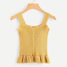 Romwe Solid Ruffle Hem Knit Top