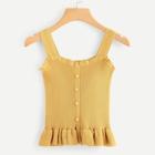 Romwe Solid Ruffle Hem Knit Top