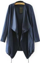 Romwe With Drawstring Navy Coat