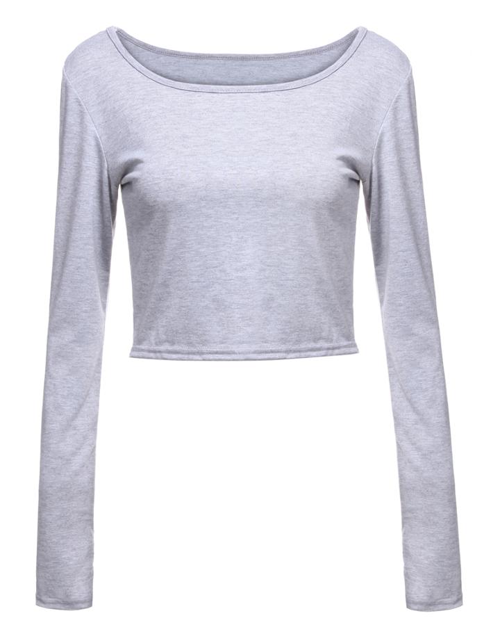 Romwe Long Sleeve Crop T-shirt