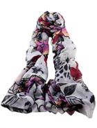 Romwe Floral Print White Scarf