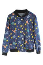 Romwe Colorful Stars Print Dual-tone Denim Jacket