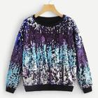 Romwe Sequin Panel Drop Shoulder Sweatshirt