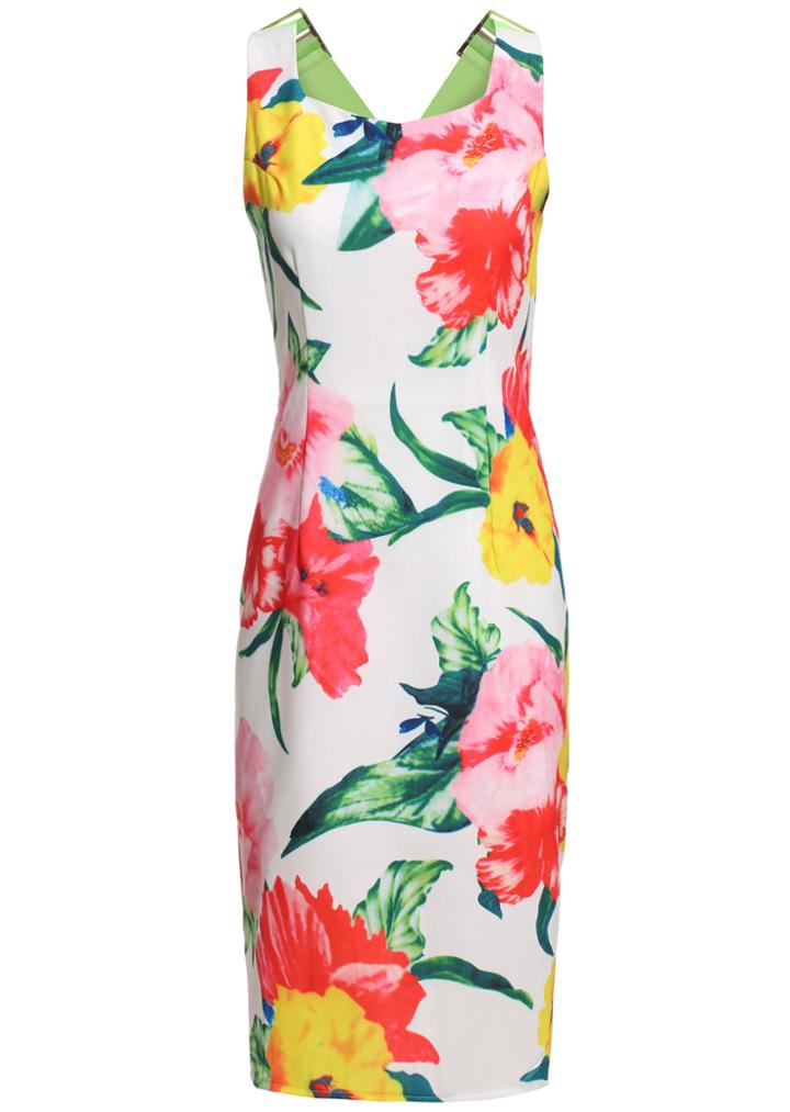 Romwe Back Criss Cross Florals With Zipper Dress