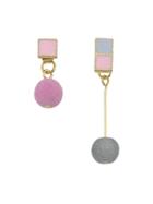 Romwe Pink Colorful Enamel Cotton Ball Hanging Drop Earrings