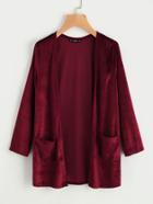 Romwe Pocket Front Velvet Coat