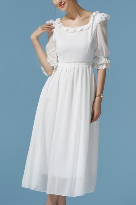 Romwe Half Sleeve With Lace Vintage Chiffon Dress