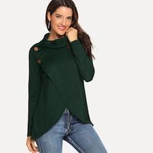 Romwe Wrap Detail Button Decoration Sweater