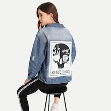 Romwe Human Skeleton Type Ripped Denim Jacket