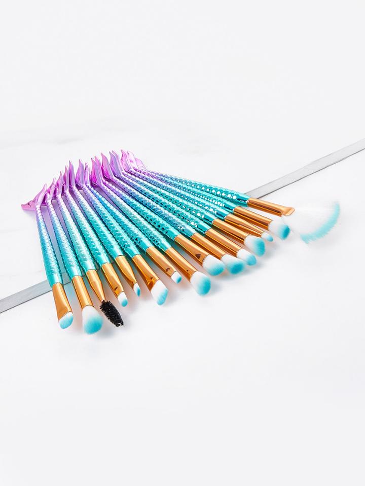 Romwe Ombre Mermaid Shaped Makeup Brush 15pcs