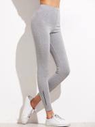 Romwe Pale Grey Zipper Print Detail Skinny Leggings
