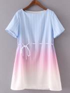 Romwe Ombre Vertical Stripe Shift Dress With Sashes