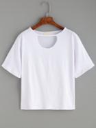 Romwe White Cutout Neck Drop Shoulder T-shirt