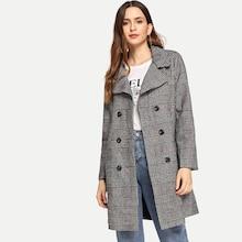 Romwe Double Breasted Wales Check Coat