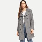 Romwe Double Breasted Wales Check Coat