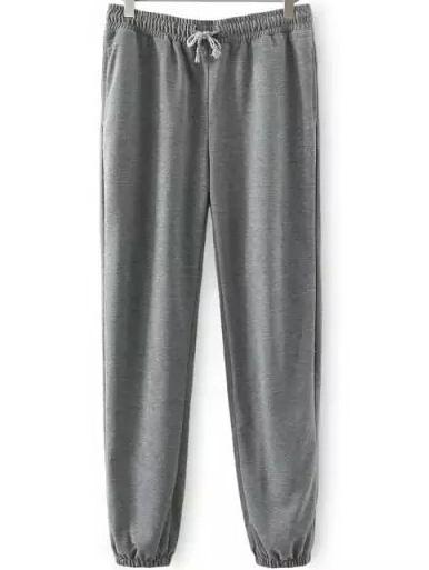 Romwe Draw Cord Waist Beam Port Grey Pant