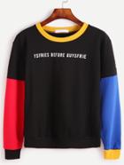 Romwe Color Block Letter Print Sweatshirt