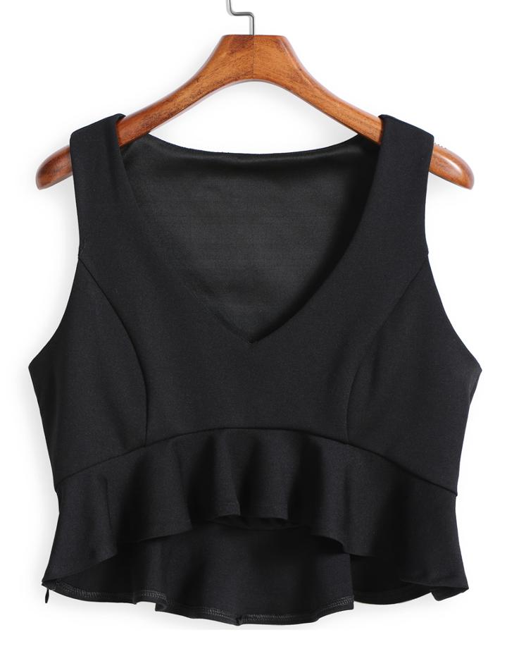 Romwe Dip Hem V Neck Peplum Hem Tank Top