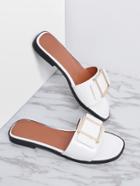 Romwe White Metal Detail Patent Leather Slider Sandals