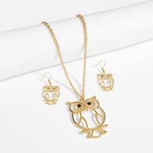 Romwe Open Owl Pendant Necklace & Earrings