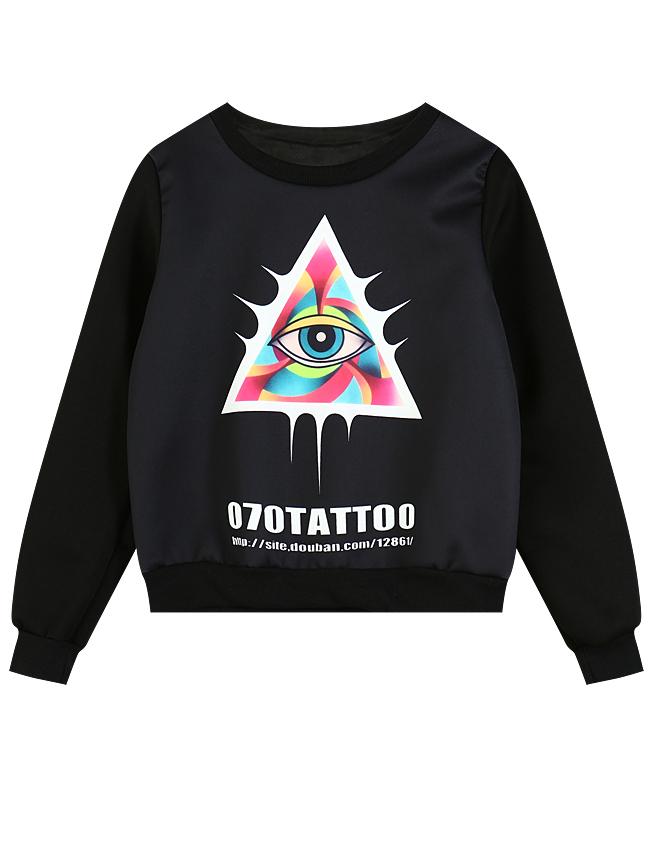 Romwe Eye Print Black Sweatshirt