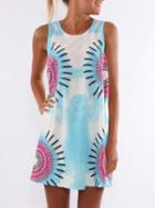 Romwe Round Neck Sleeveless Print A-line Dress