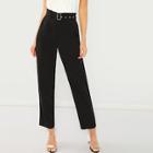 Romwe Pleated Tailored Pants With Buckle Belt