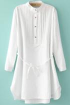 Romwe White Long Sleeve Pleated Shirt Dress