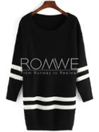 Romwe Black Scoop Neck Color Blcok Trims Sweater