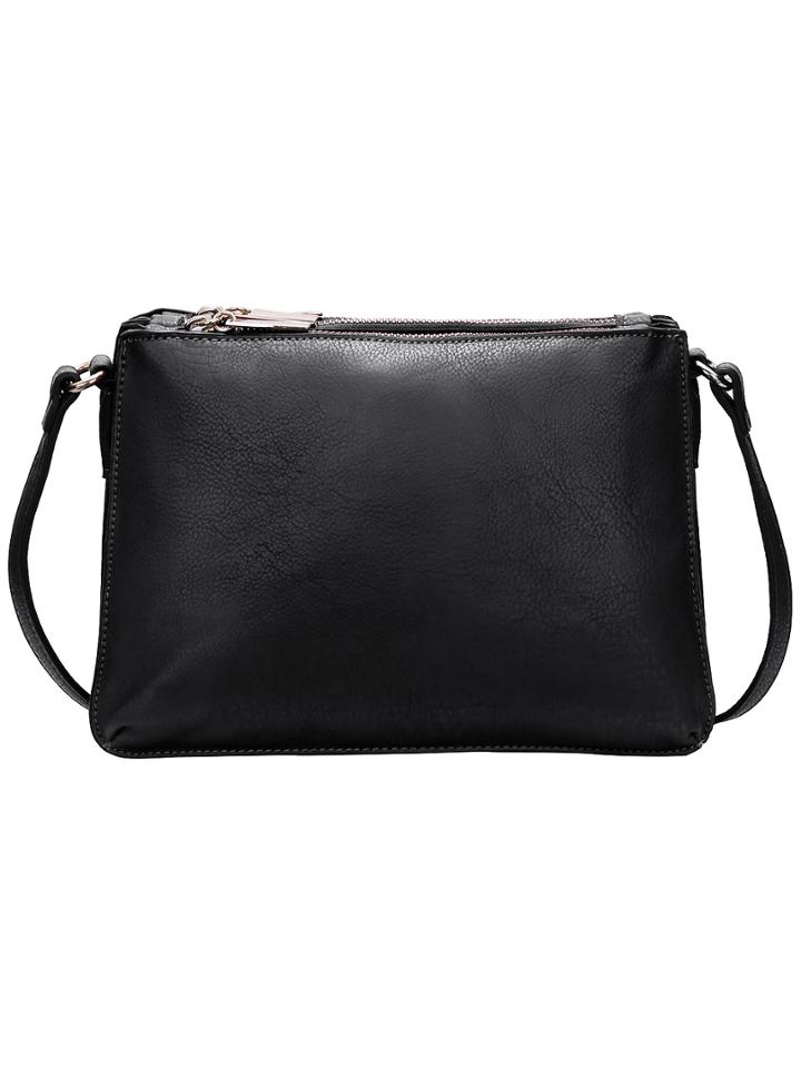 Romwe Black Zipper Pu Satchel Bag