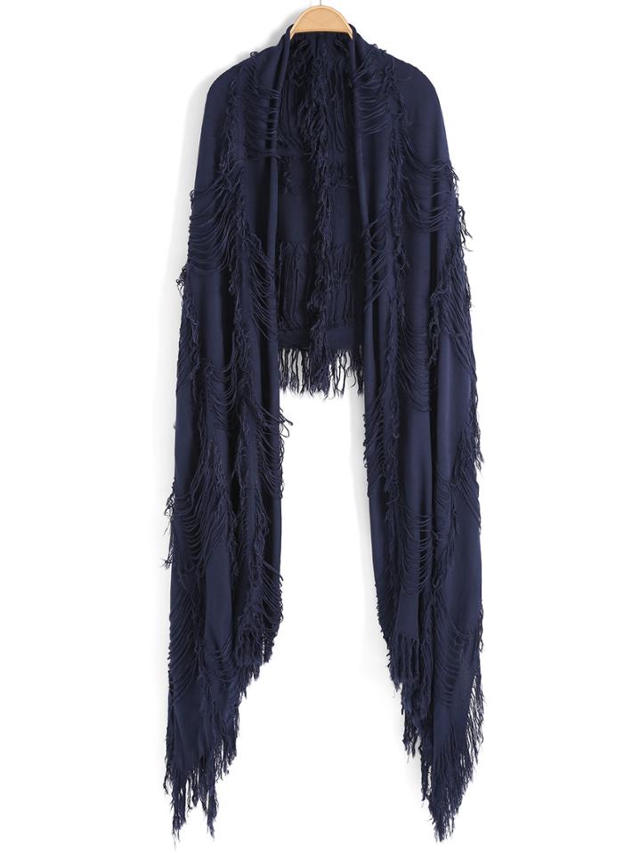 Romwe Tassel Navy Scarf