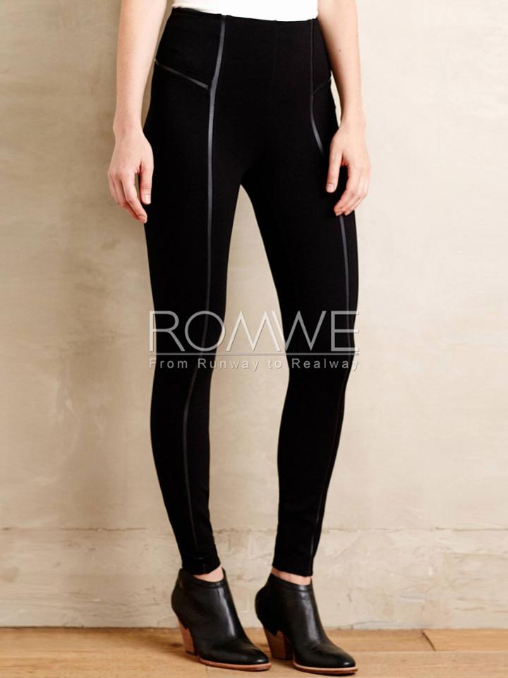 Romwe Black Elastic Waist Slim Pant