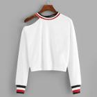 Romwe Striped Cut Out Neck Sweatshirt