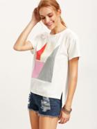 Romwe White Short Sleeve Split Print T-shirt
