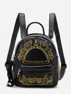 Romwe Embroidery Detail Pocket Front Pu Backpack
