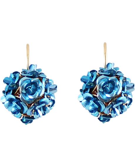 Romwe Light Blue Flower Ball Earrings
