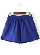 Romwe Elastic Waist Split Blue Shorts