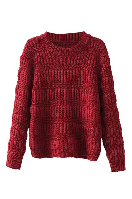 Romwe Stripe Knitted Sheer Red Jumper