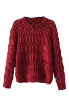 Romwe Stripe Knitted Sheer Red Jumper