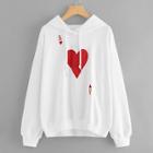 Romwe Plus Heart Print Drawstring Hooded Sweatshirt